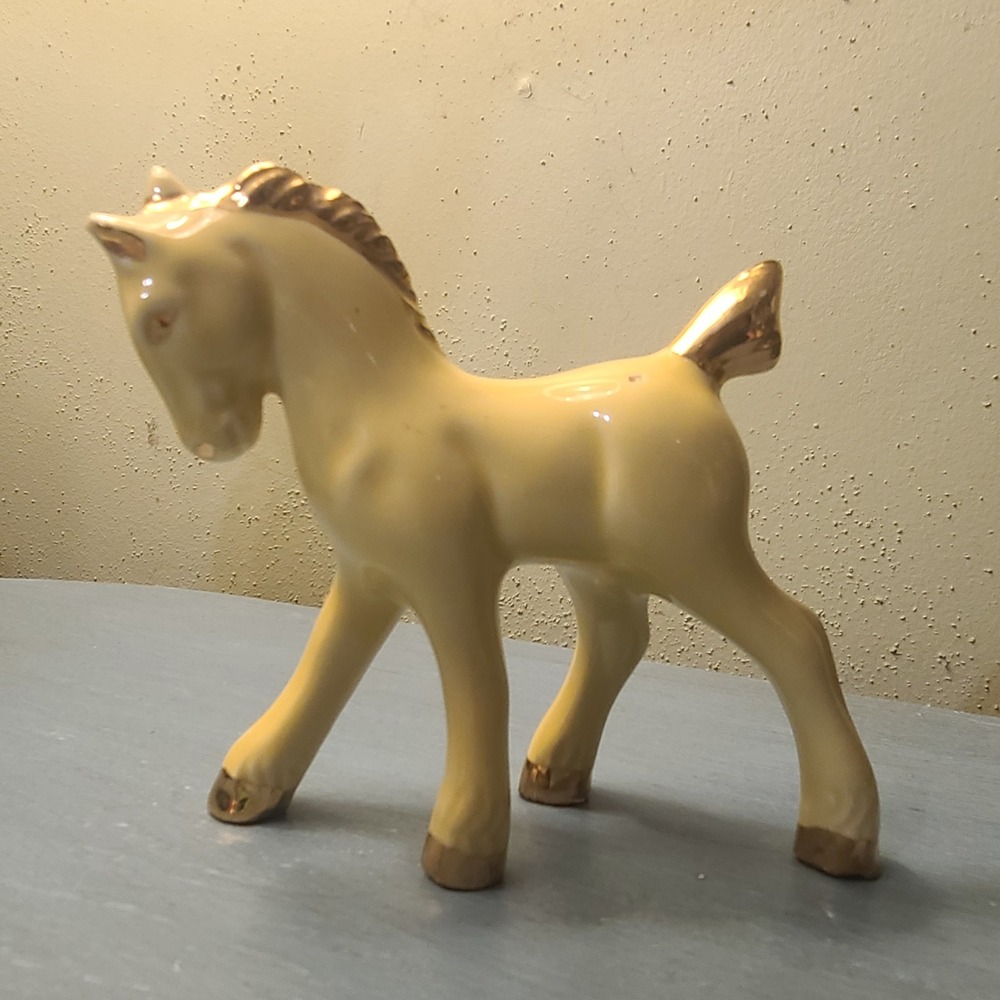Vintage Porcelier Ceramic Horse Figurine Yellow Gold Mid Century Pony Decor
